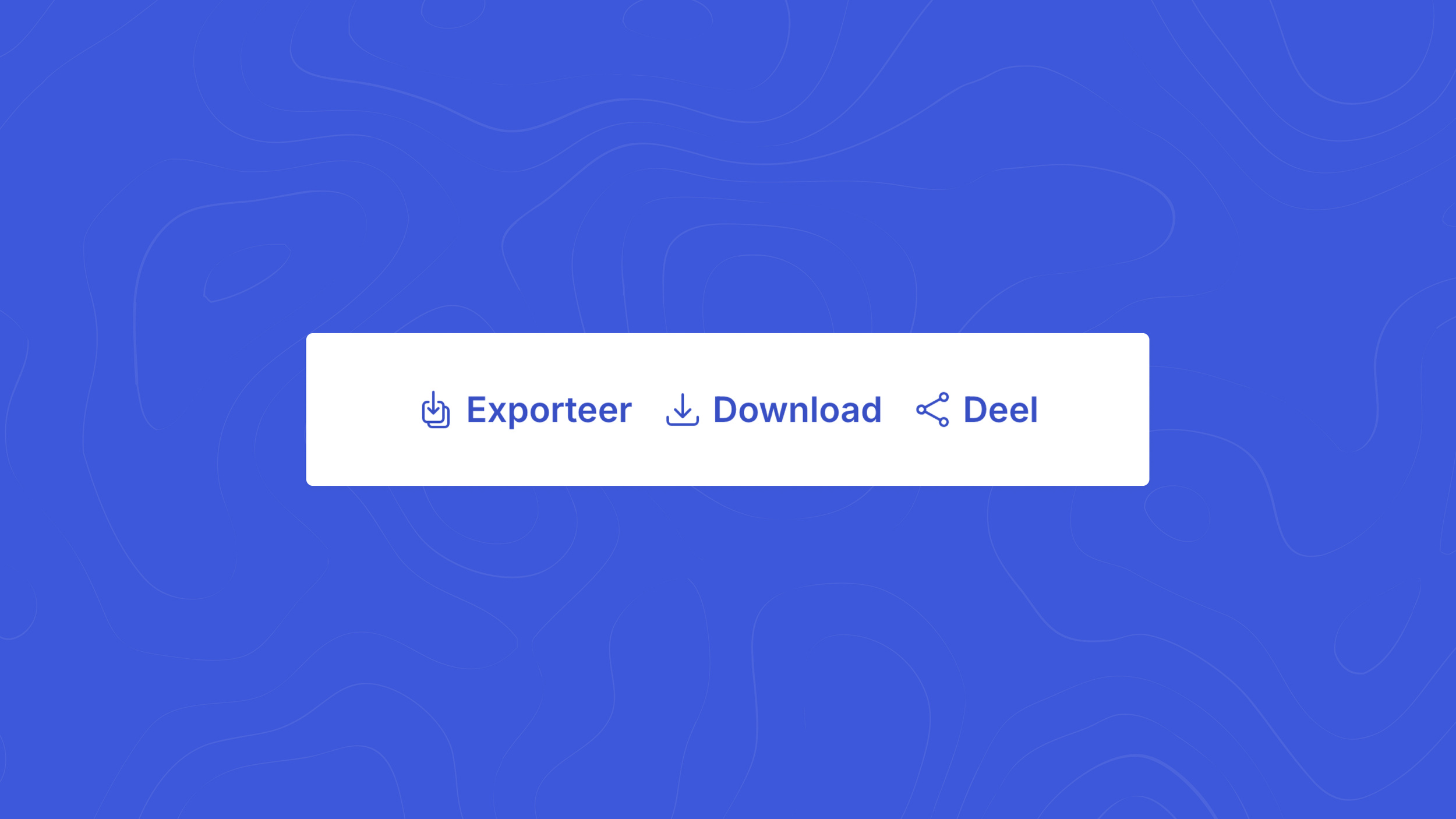 Een screenshot van app.weerverlet.be met een drie actieknoppen naast elkaar: Exporteer, Download en Deel, elk met icoon, op witte balk op blauwe achtergrond.